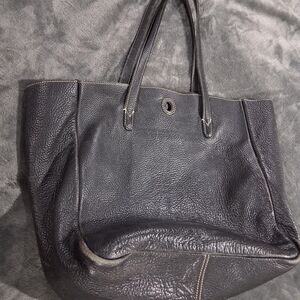 J. Crew 100% Genuine Leather Pebbled Textured Large Tote Bag Black Carry All